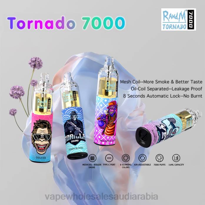 السيجارة الإلكترونية الأصلية | 66TX1 يمكن التخلص منه RandM Tornado 7000 5%